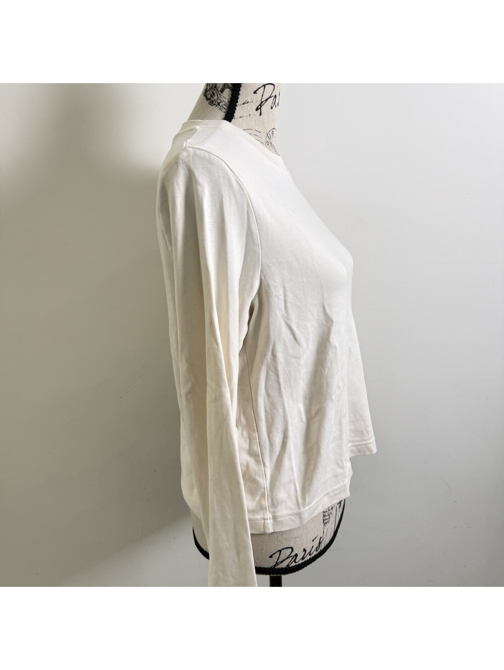 COS Women Medium Cream Long Sleeve Crew Neck Cotton T-Shirt Portugal Minimalist - Picture 7 of 8